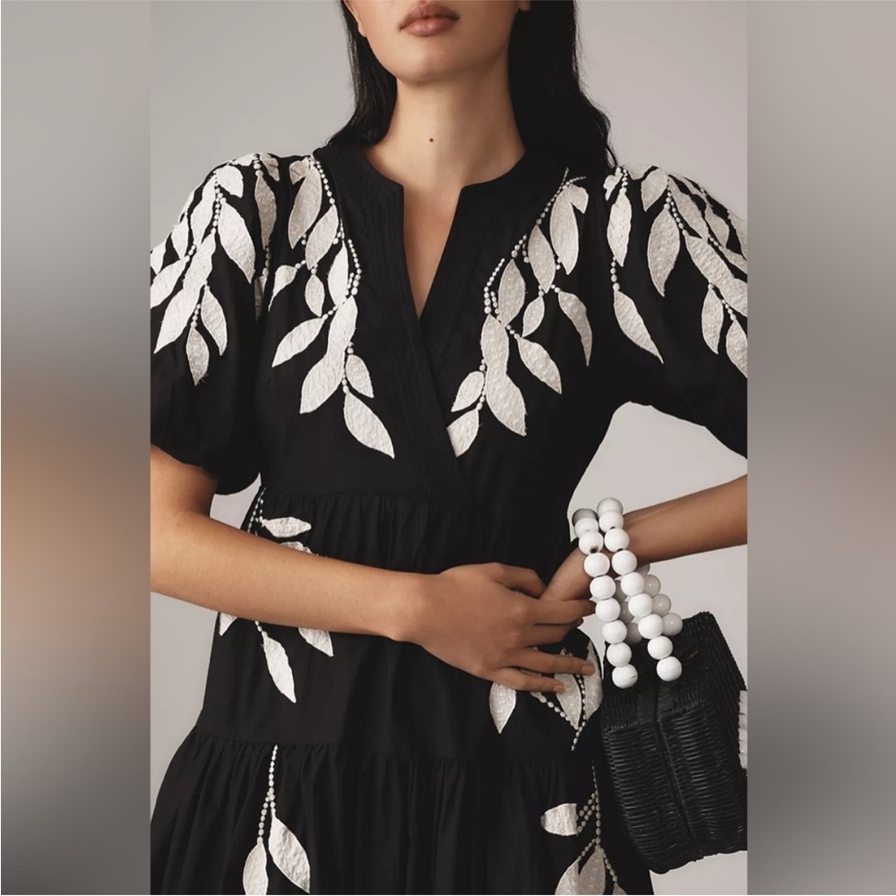 Anthropologie Black and White Embroidered Dress - Picture 7 of 8